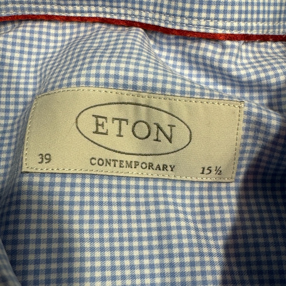 Eton Contemporary Button Down Shirt Mens 15.5 39 Reg Fit Blue Check Long sleeve - Picture 8 of 8